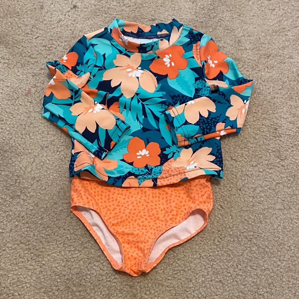 Carter's Floral Rashguard Set - Orange and Blue